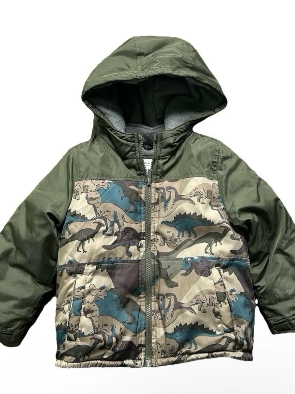 Carter’s Toddler Boy Green Dinosaur Fleece Lined Puffer Jacket Size 4T